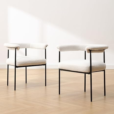 LukeAlon Sherpa Dining Chairs Set of 2, Upholstered Open Back Kitchen Chairs with Black Metal Leg... | Amazon (US)