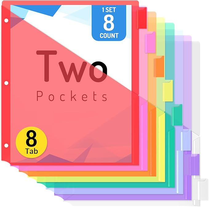 Forvencer 8 Count Dividers with Two Pockets, 8 tabs Binder Dividers for 3 Ring Binder Organizer, ... | Amazon (US)