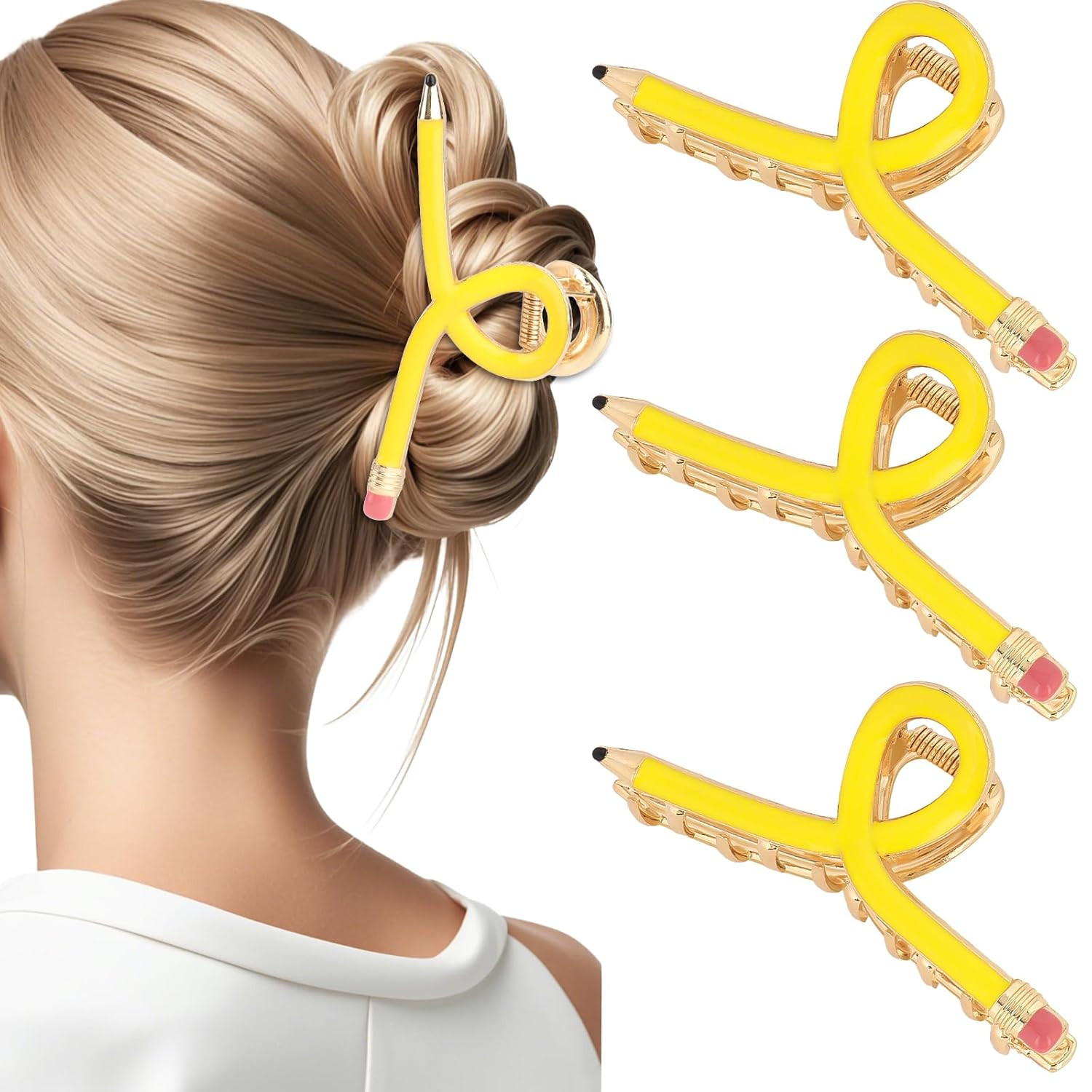 YARIEW Pencil Hair Claw Clips for Women Thick Hair Funny Back to School Hair Clips for Thin Hair ... | Amazon (US)