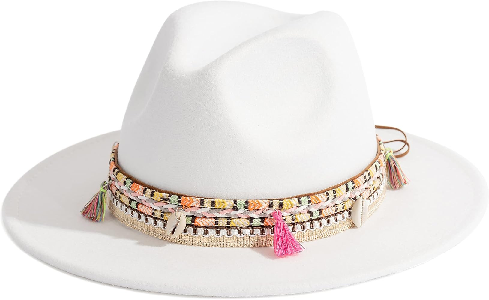 Gossifan Women's Felt Fedora Hat Wide Brim Panama Hats with Tassel | Amazon (US)