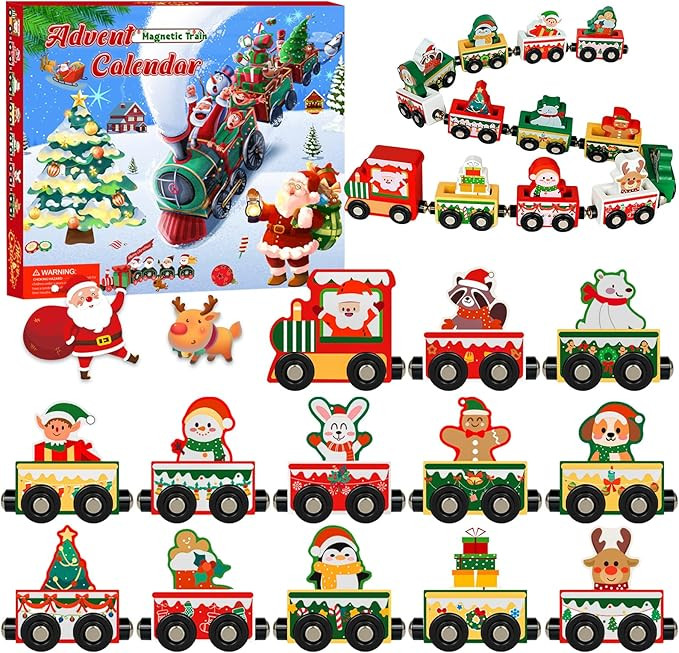 Advent Calendar 2025 Magnetic Wooden Animal Train for Kids,24 Day Christmas Advent Calendar Surpr... | Amazon (US)
