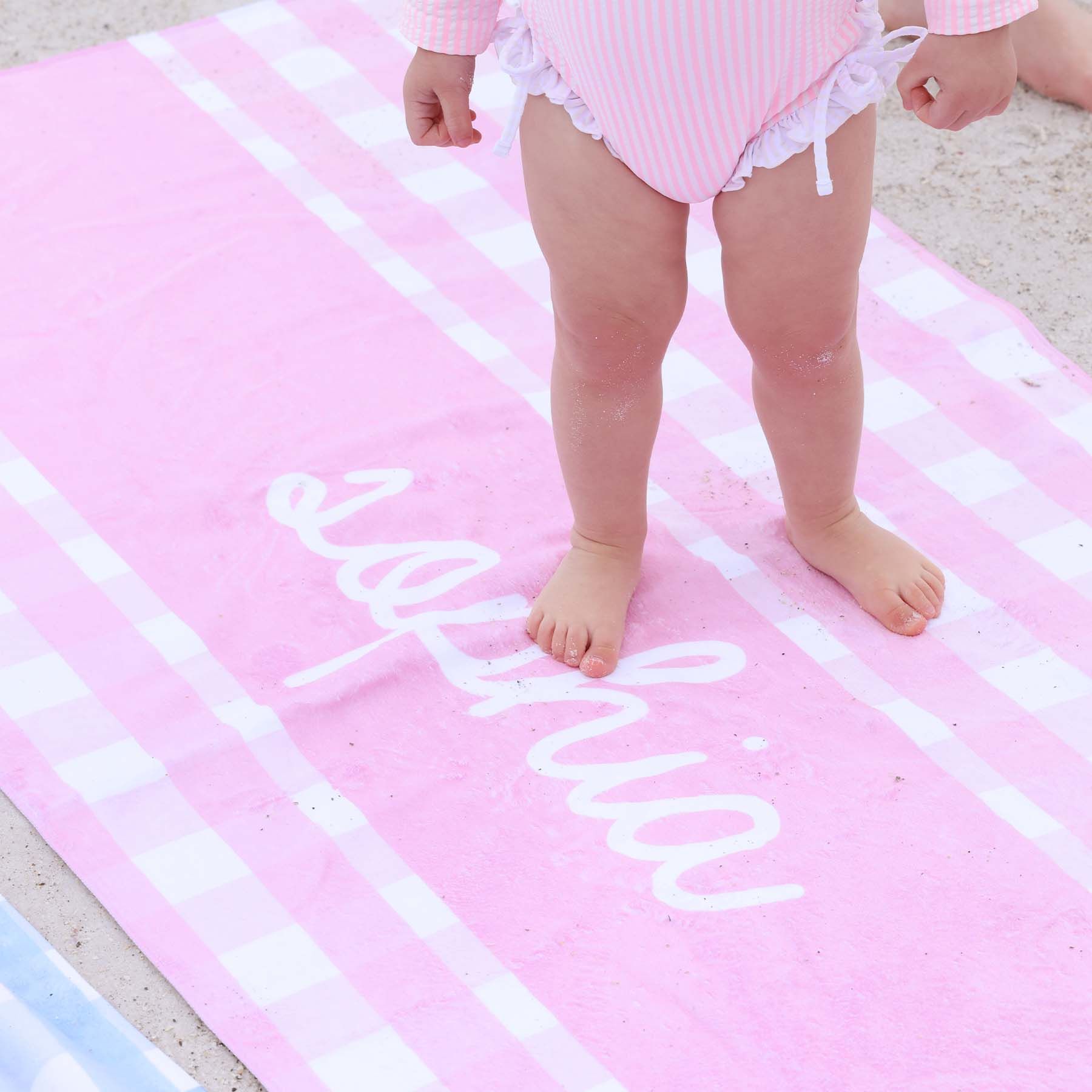 Pink Seersucker Personalized Kids Beach Towel | Caden Lane