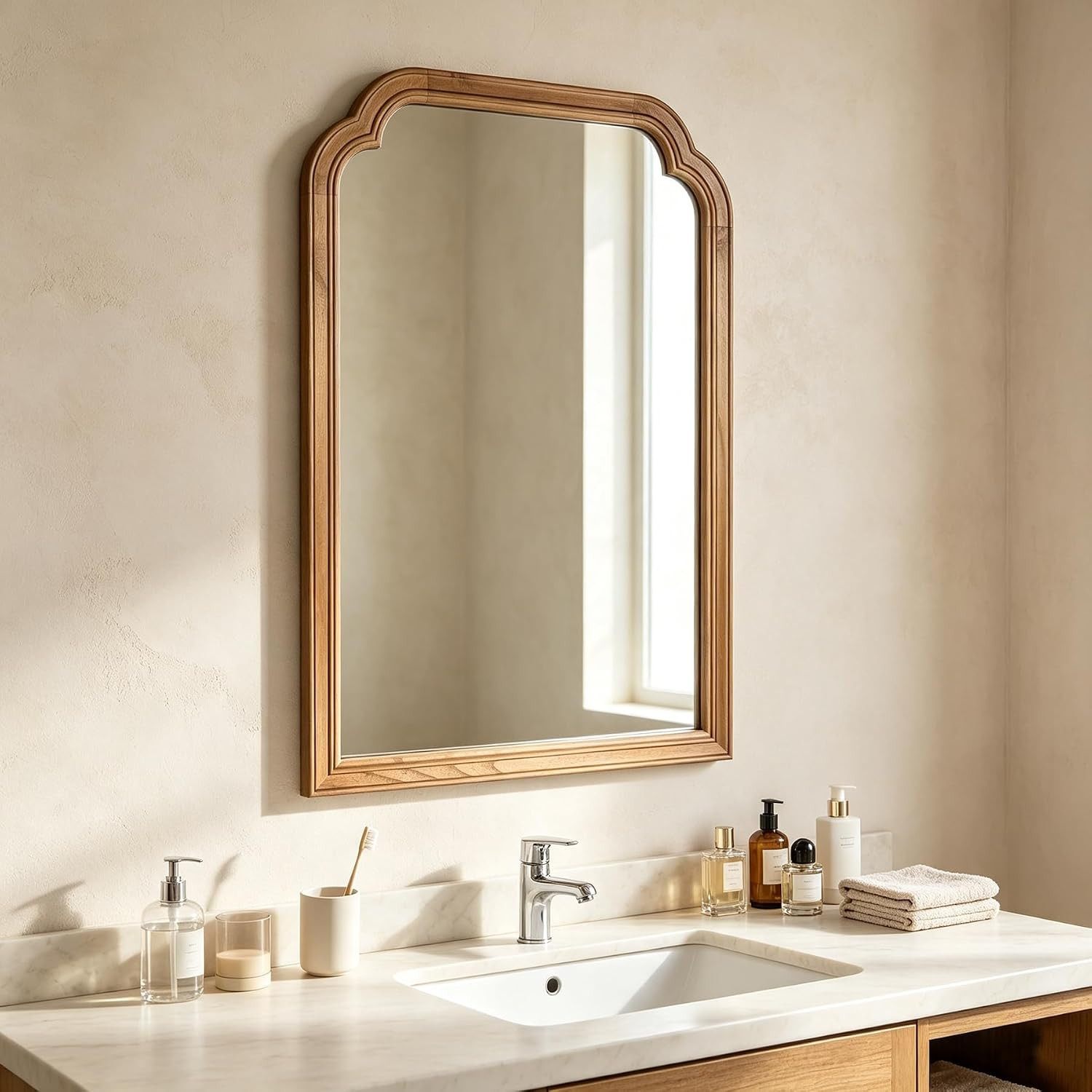 Wood Framed Bathroom Mirror for Wall 30"x20" Rustic Decorative Mirror | Amazon (US)