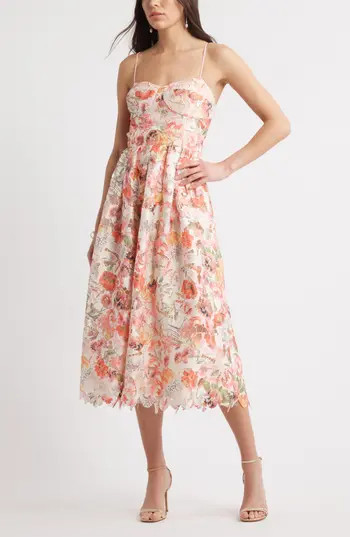 Chelsea28 Print Lace Sleeveless Midi Dress in Pink Floral at Nordstrom Rack, Size Xx-Small | Nordstrom Rack