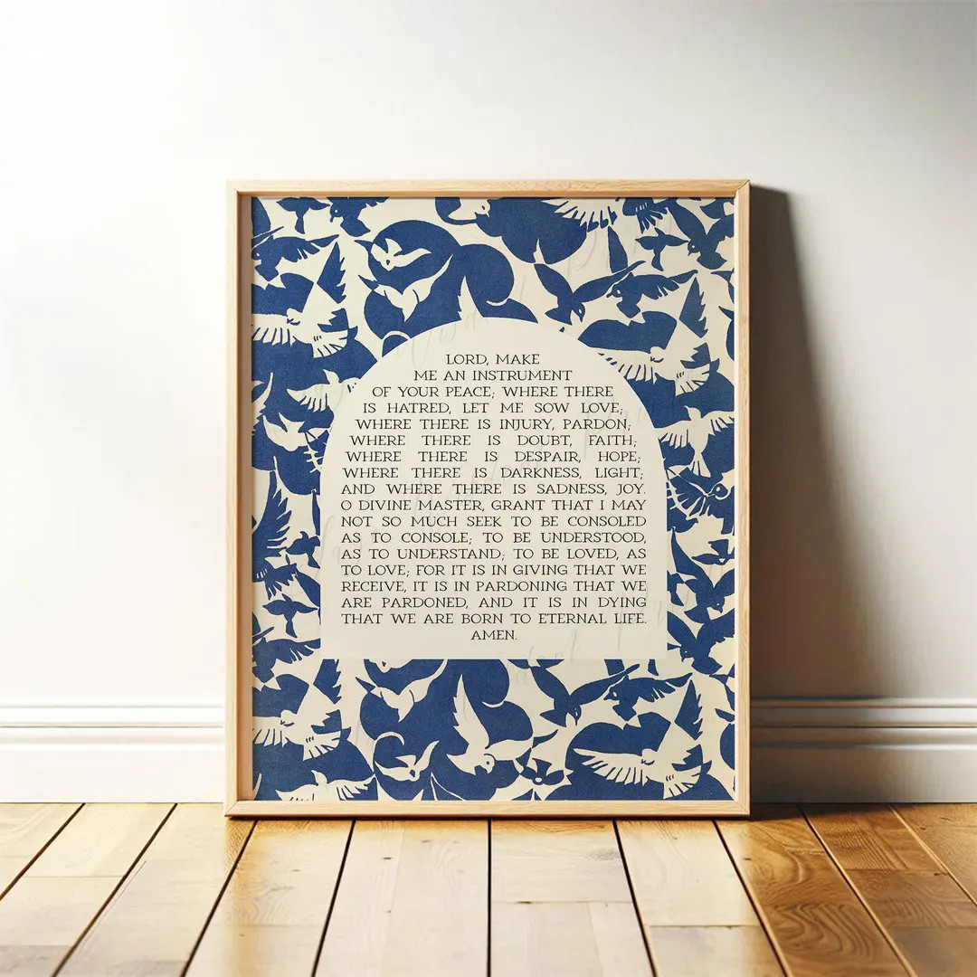 The Prayer of St Francis Print | Christian Wall Art, Catholic Decor | Mid Century Blue Bird Art, ... | Etsy (US)