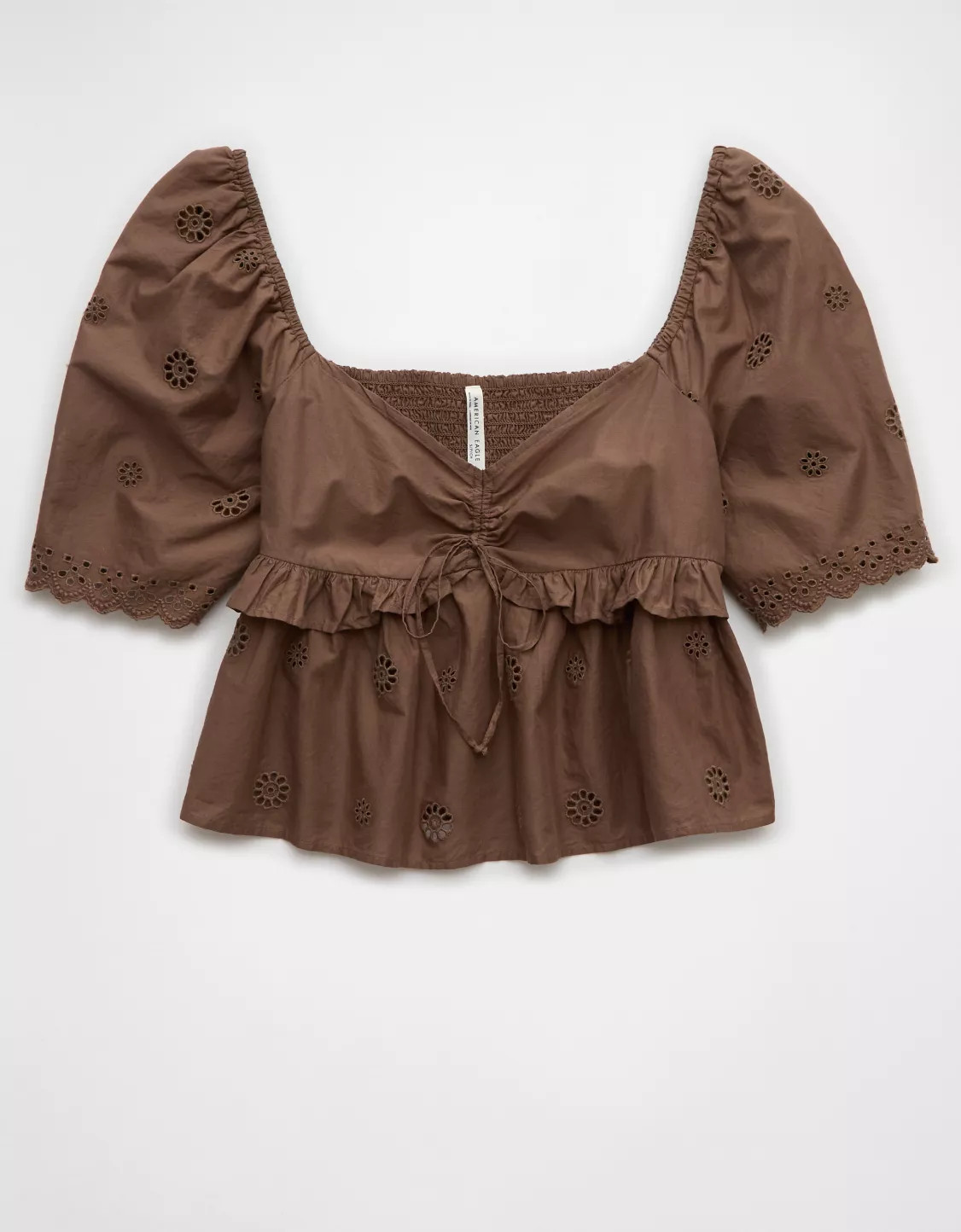 AE Flutter Sleeve Eyelet Babydoll Blouse | American Eagle Outfitters (US & CA)