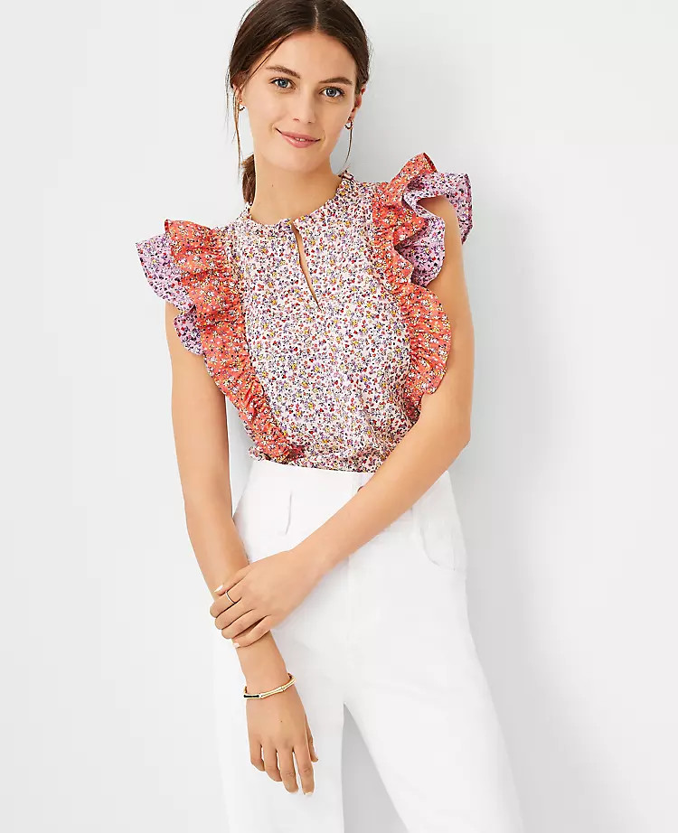 Floral Ruffle Trim Shell | Ann Taylor | Ann Taylor (US)