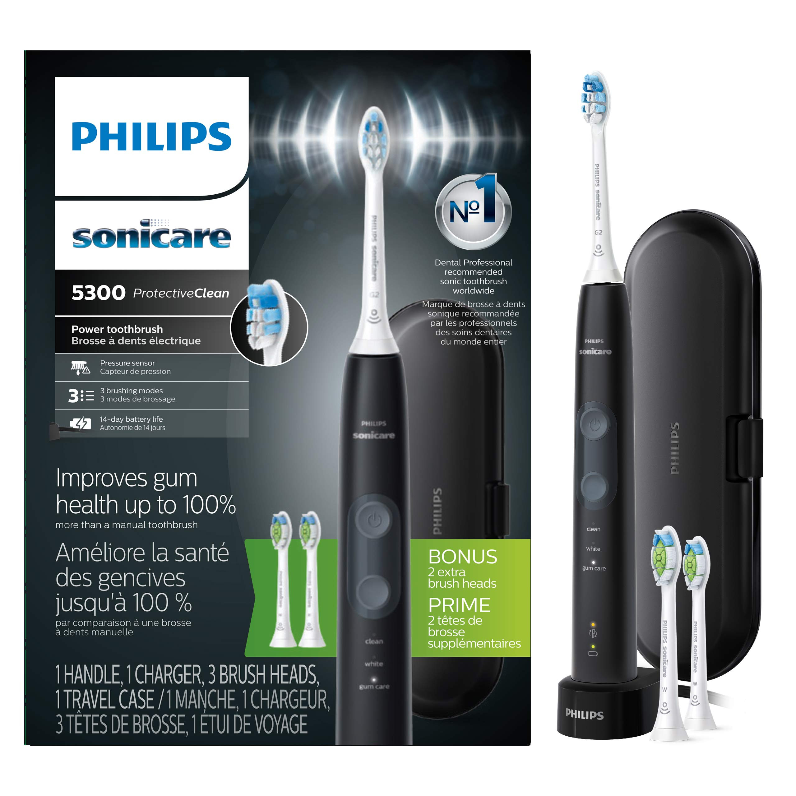Philips Sonicare ProtectiveClean 5300 Rechargeable Electric Toothbrush, with Pressure Sensor, 3 C... | Amazon (US)