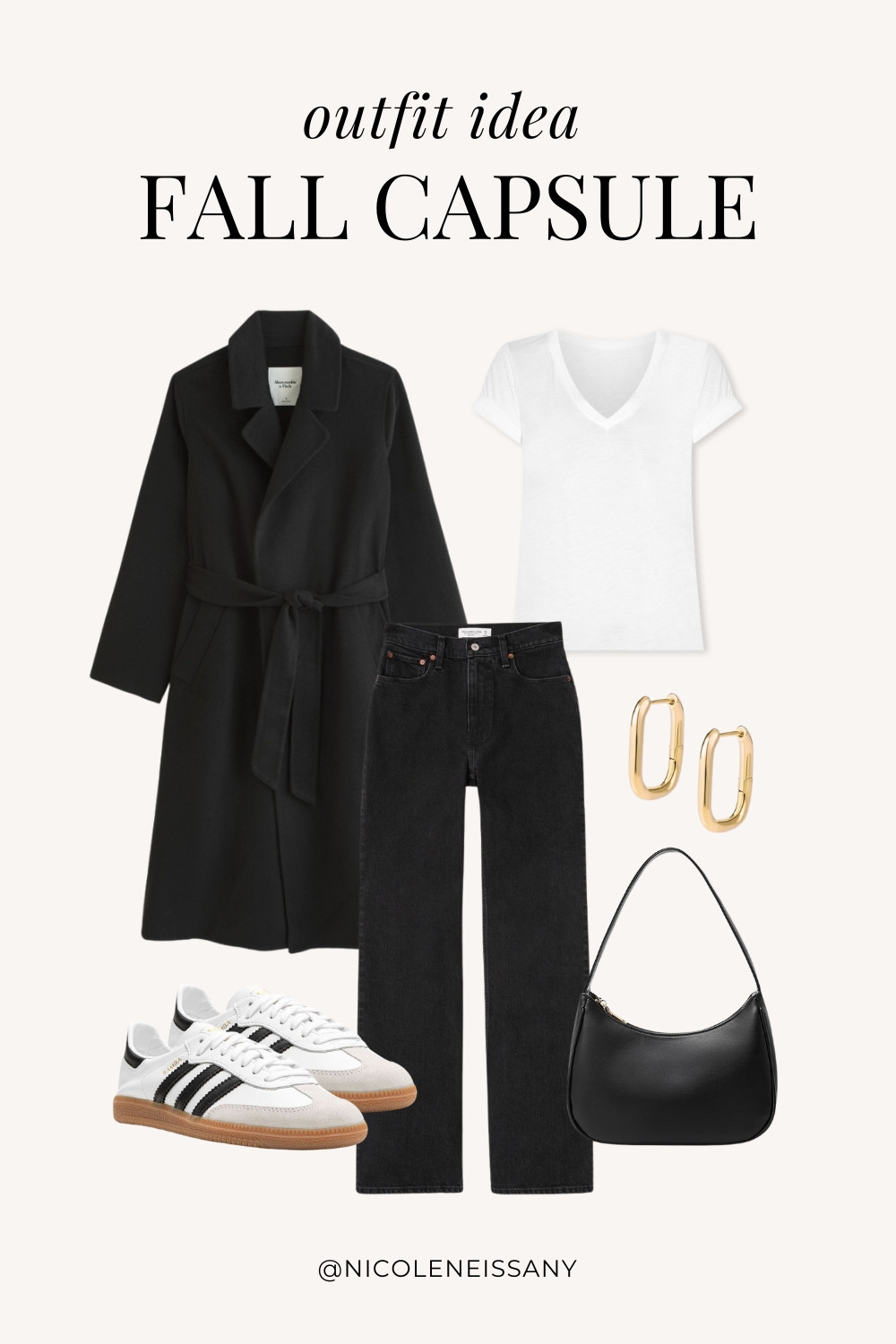 Fall Capsule Wardrobe Outfit Idea | fall capsule outfit, fall outfit, fall outfits, fall style, fall fashion, fall 2024 fashion, fall outfits 2024, fall trends 2024, fall outfit inspo, fall outfit inspiration, fall capsule wardrobe essentials, fall wardrobe essentials, fall closet essentials, fall essentials, fall basics, fall must haves, neutral capsule wardrobe, neutral outfit, neutral fashion, casual outfit, casual date night outfit, elevated casual outfit, brunch outfit, everyday outfit, Abercrombie, Abercrombie denim, Abercrombie jeans, Amazon Fashion, Revolve, Lulus, Nordstrom // fall coat, black coat, t-shirt, basic tee, black denim, black jeans, adidas samba decon sneakers, gold square hoop earrings

#LTKSeasonal #LTKShoeCrush #LTKItBag #LTKStyleTip #LTKFindsUnder50 #LTKFindsUnder100 #LTKTravel #LTKSaleAlert