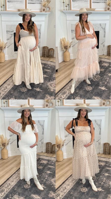 Girly baby shower dress options! These would also be so cute for a bride summer dress. Wearing tts L in all free people, XL everything else. Boots are Lucchese, linking similar! 

#LTKSeasonal #LTKwedding #LTKbump