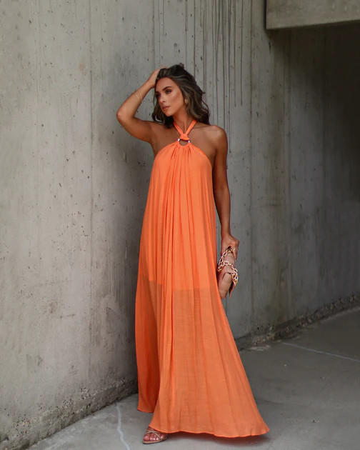Nolah Pleated Halter Maxi Dress - Orange | VICI