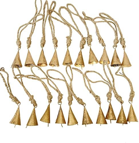 20 Pcs Rustic Gold Metal Cow Bells with Jute Rope 2"– Small Jingle Bells for Crafting, Cone Bel... | Amazon (US)