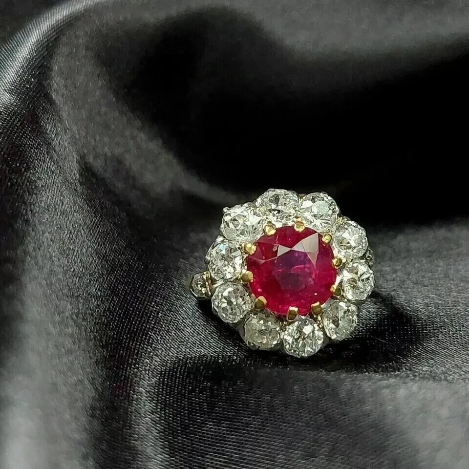 Art Deco 2.8Ct Round Ruby & Lab Created Diamond 14K Gold Finish Engagement Ring | eBay US