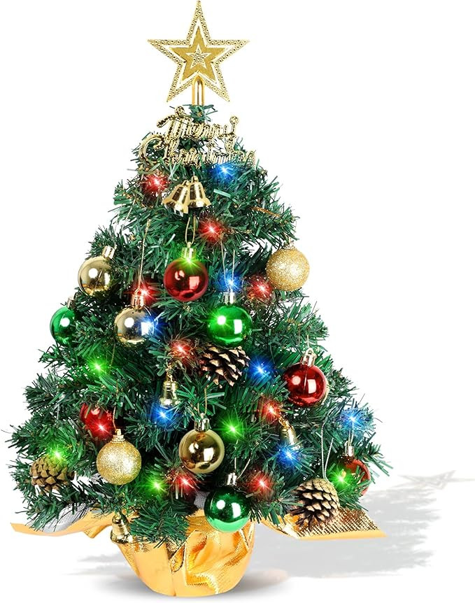 AGIRL Tabletop Christmas Tree 22 Inch Mini Artificial Christmas Tree with 30 LED String Lights, S... | Amazon (US)