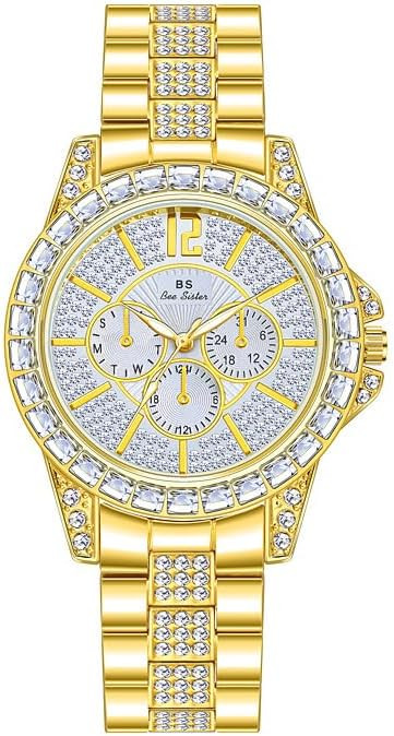 FANMIS Luxury Unisex Pave Floating Crystal Diamonds Calendar Analog Quartz Watch Luminous Pointer... | Amazon (US)