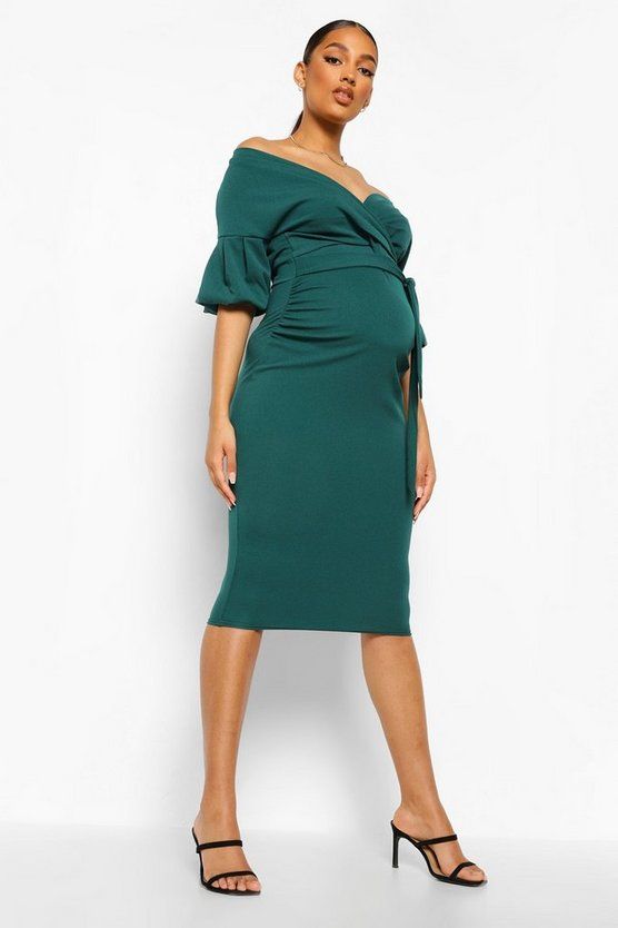 Maternity Off The Shoulder Wrap Midi Dress | Boohoo.com (US & CA)