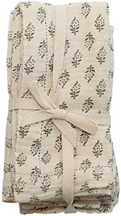 Cotton Napkins with Printed Floral Pattern, Charcoal & Cream Color, Set of 4 | Amazon (US)