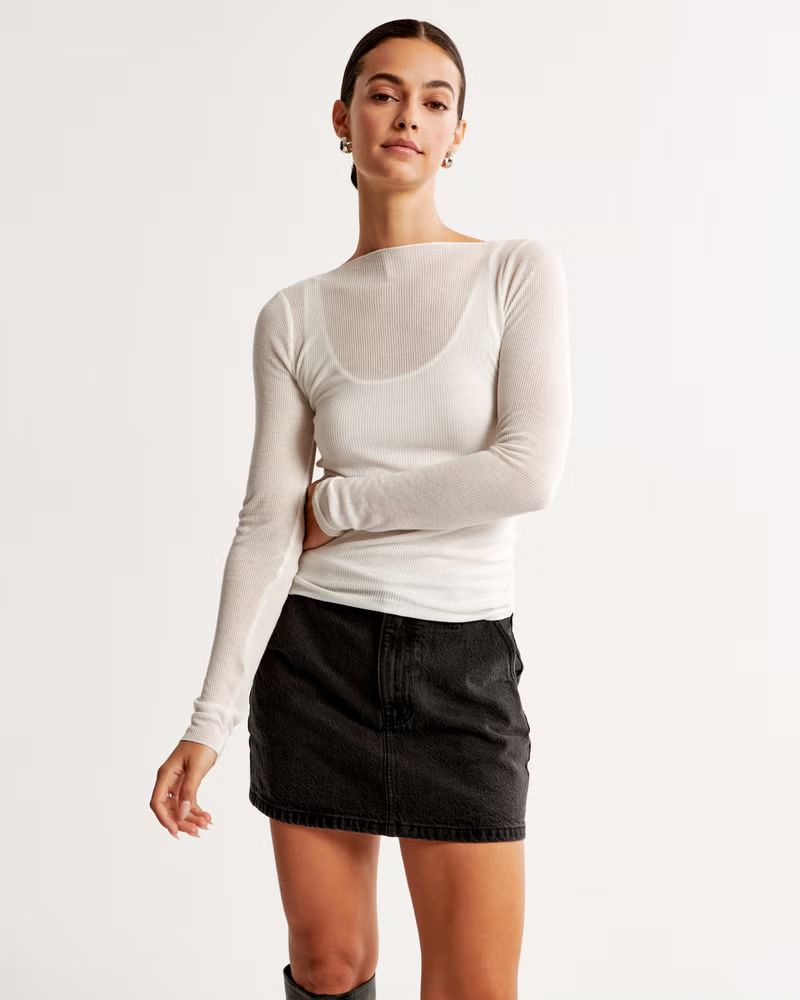 Women's Long-Sleeve Sheer Rib Slash Top | Women's Tops | Abercrombie.com | Abercrombie & Fitch (US)