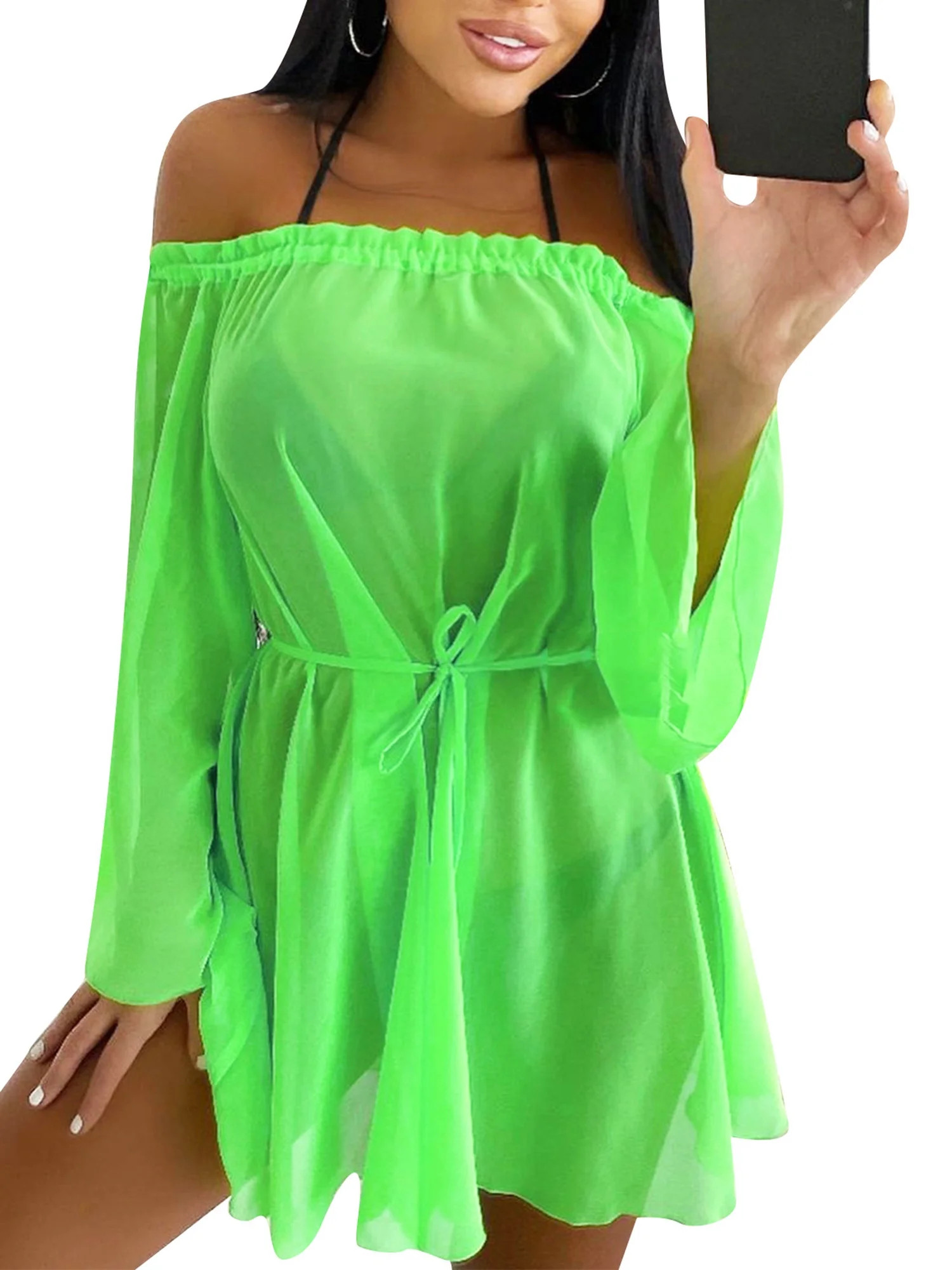 Karuedoo Women Swimsuit Cover Ups Dress Off Shoulder Long Sleeve See Through Summer Bikini Beach ... | Walmart (US)