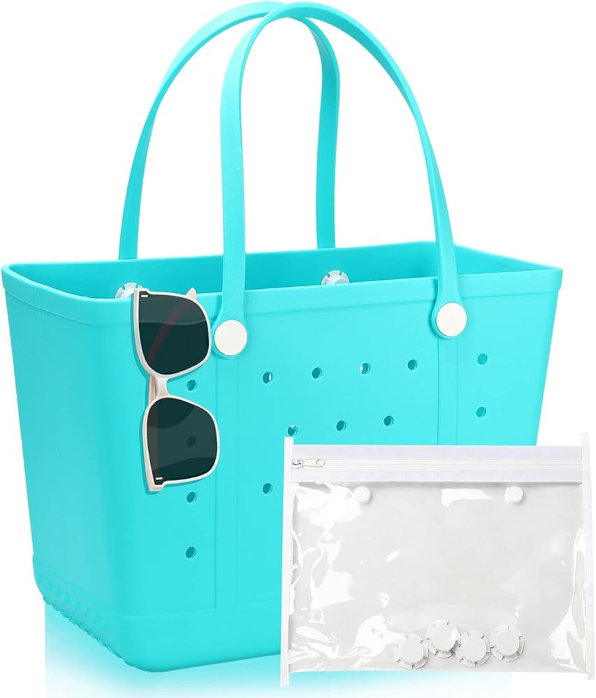 Beach Bag Large Rubber Beach Tote Bag With Holes, Washable Open Tote Handbag for Seaside Boat Poo... | Amazon (US)