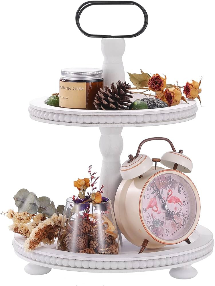 Urban Deco Wooden Decorative Tray Two Tiered Tray Decorations Round Serving Tray with Metal Handl... | Amazon (US)