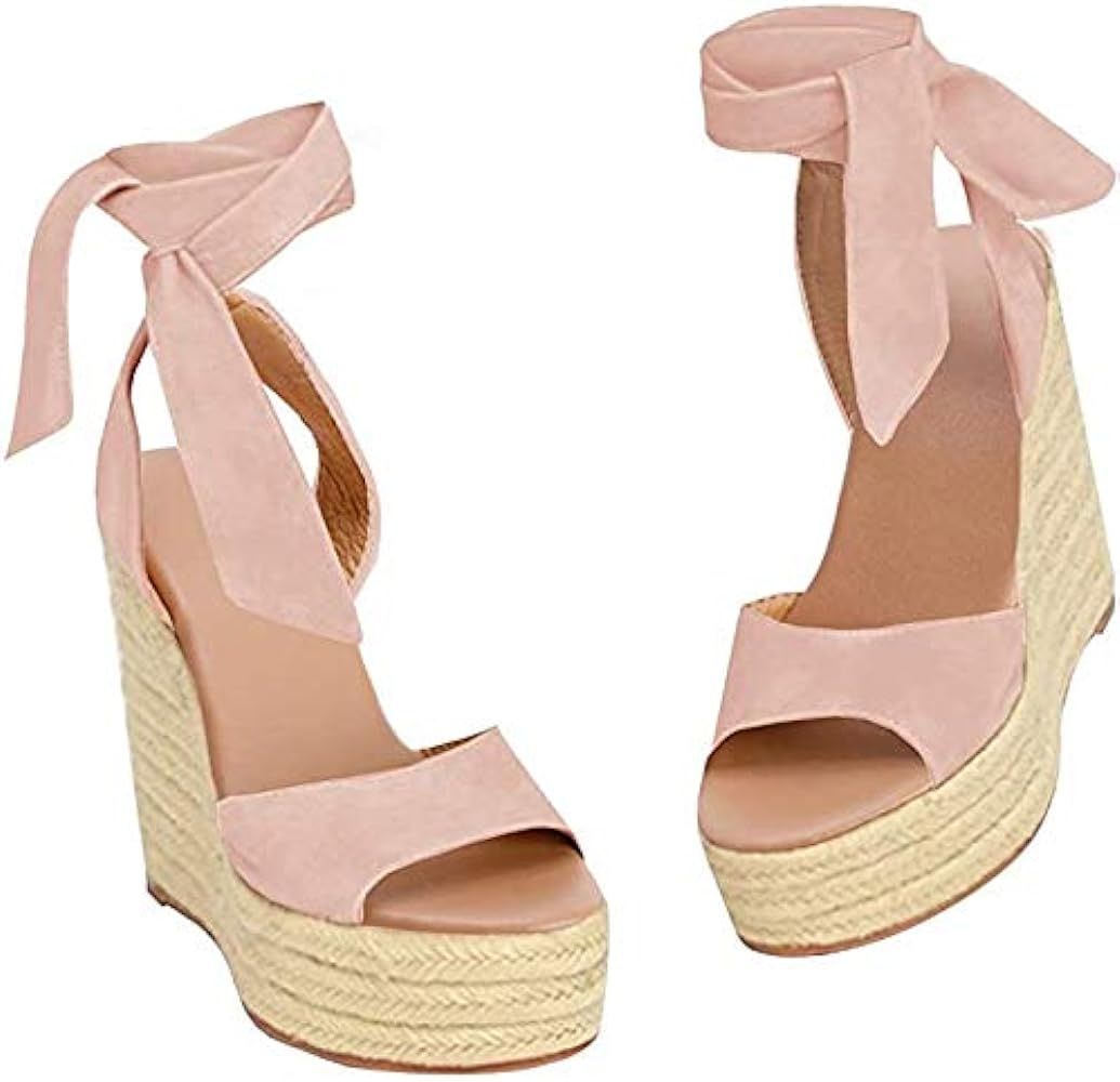 Womens Lace up Platform Wedges Sandals Classic Ankle Strap Shoes | Amazon (US)