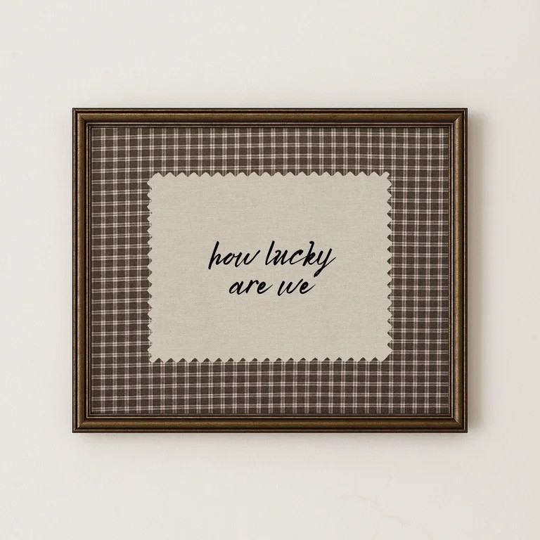 Rustic Brown Gingham How Lucky Are We Hand Written Wall Art Western Trendy Decor | Walmart (US)