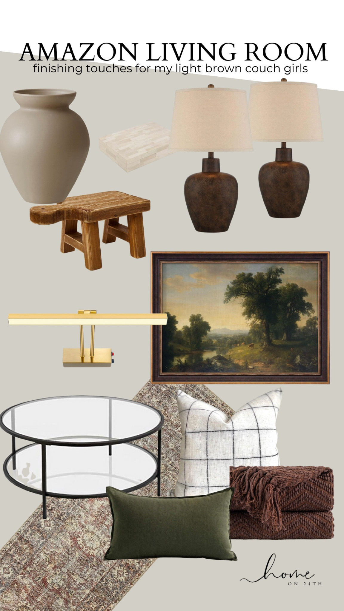 For my (light) brown couch babes 🤎 
.
Modern decor for your brown couch living room! I have several of these pieces in my living room and I’m hoping to add the rest soon! 
.
Wooden plant stand
Large floor vase
Brown faux clay lamps
Pottery barn dupes
Gold art light
Glass coffee table
Affordable pillow covers
Fall living room decor

#LTKSeasonal #LTKunder100 #LTKhome