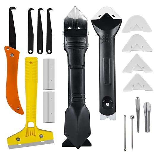 Grout Removal Tool, REALINN Caulking Tool Caulk Remover 3 in 1 Silicone Caulking Tools Kit, Glass... | Amazon (US)