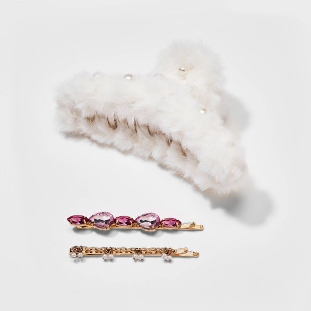 Girls' 3pk Crystal Fur Clip Set - art class™ | Target