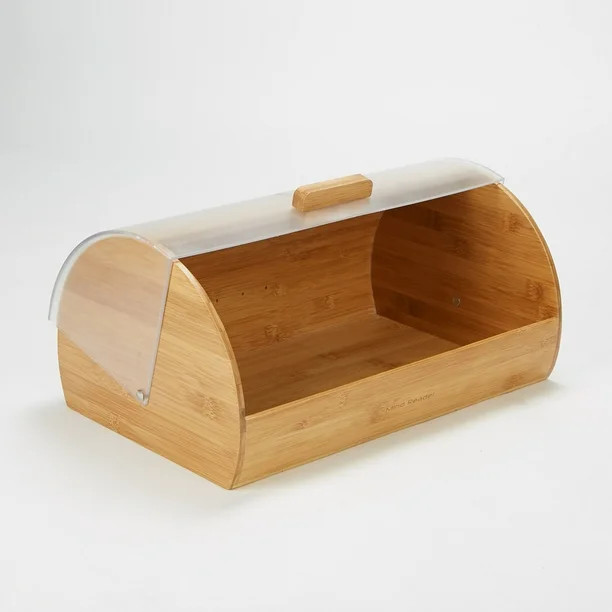 Mind Reader Large Capacity Bamboo Bread Box with Rolltop Plastic Cover, Brown | Walmart (US)