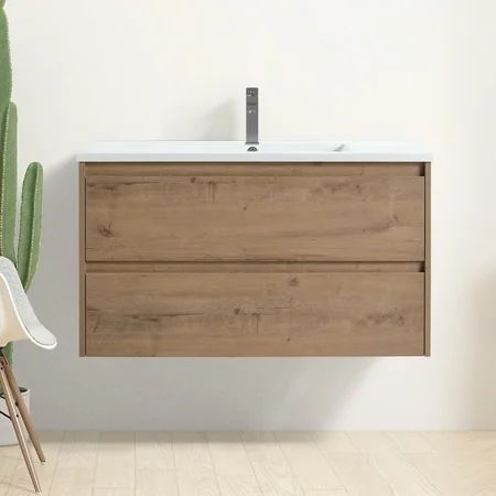 BNK Bathroom Vanity with Sink 36in Wood One-Piece Vanity Modern Floating Bathroom Cabinets(Brown) | Walmart (US)