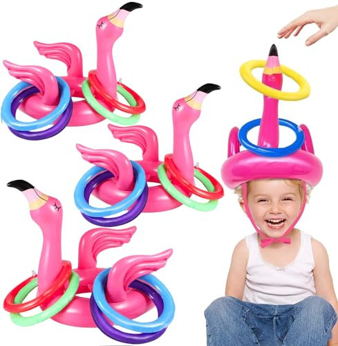 Camlinbo 15 Pcs Inflatable Flamingo Pool Toys Ring Toss Pool Game, Flamingos Luau Party Decor Hawaiian Beach Toys Carnival Outdoor Luau Party Games Supplies for Adults Family | Amazon (US)
