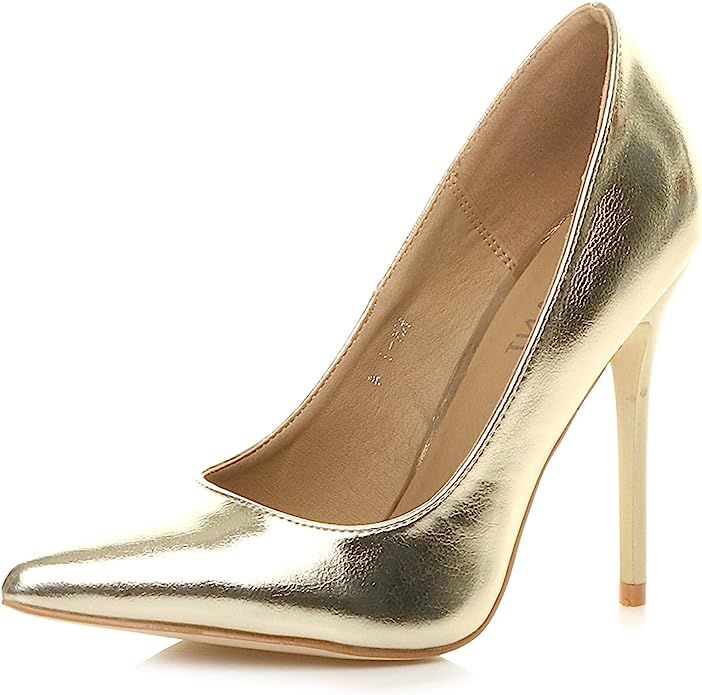 Ajvani Womens Ladies high Heel Pointed Court Smart Party Work Shoes Pumps, Gold Metallic, 7 UK: A... | Amazon (UK)