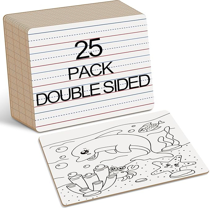 Dry Erase Boards 25 Pack, Double Sided Small Whiteboards with Lines for Kids, Students, Teacher &... | Amazon (US)