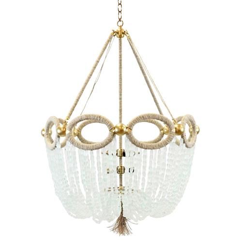 Ro Sham Beaux Fiona Coastal Beach Recycled Bottle Glass Beads Brass Metal Chandelier | Kathy Kuo Home