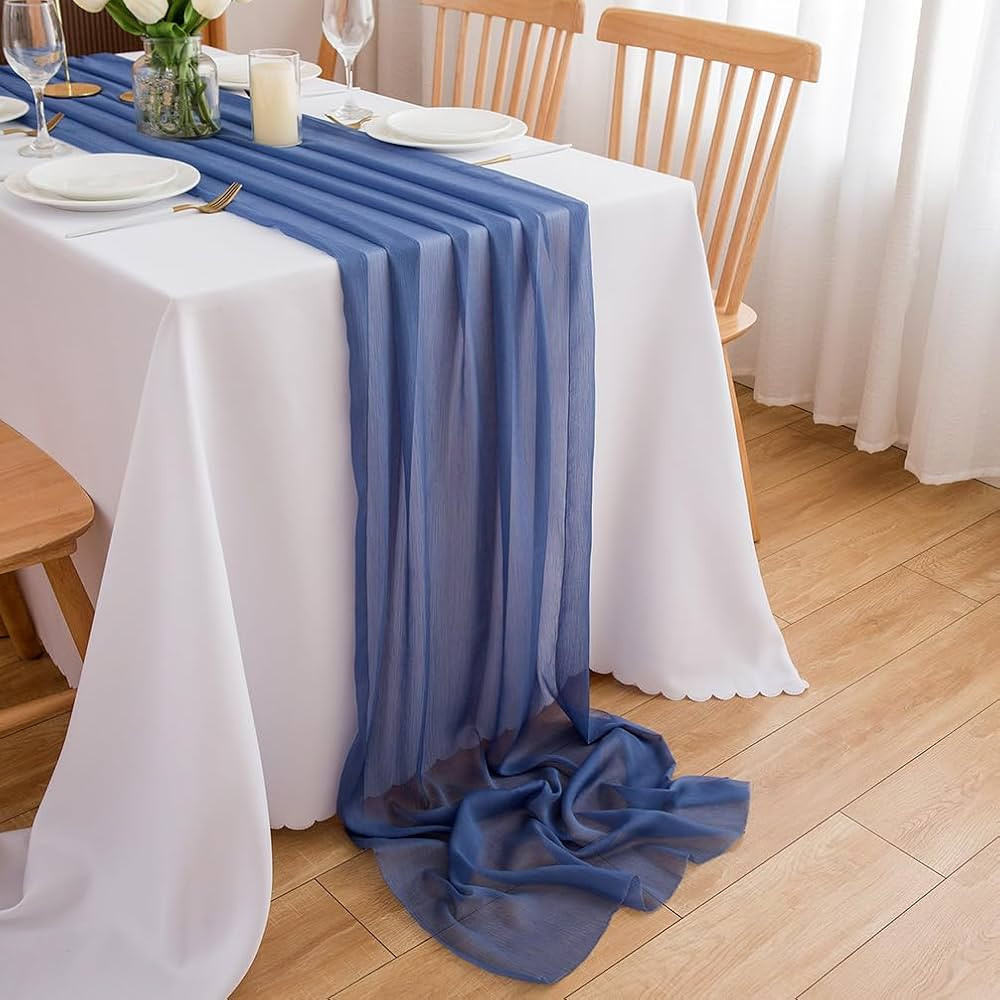CHUQING Chiffon Tischläufer Blau Tischläufer Hochzeit Stoff Tüll Boho Table Runner Tischdeko L... | Amazon (DE)