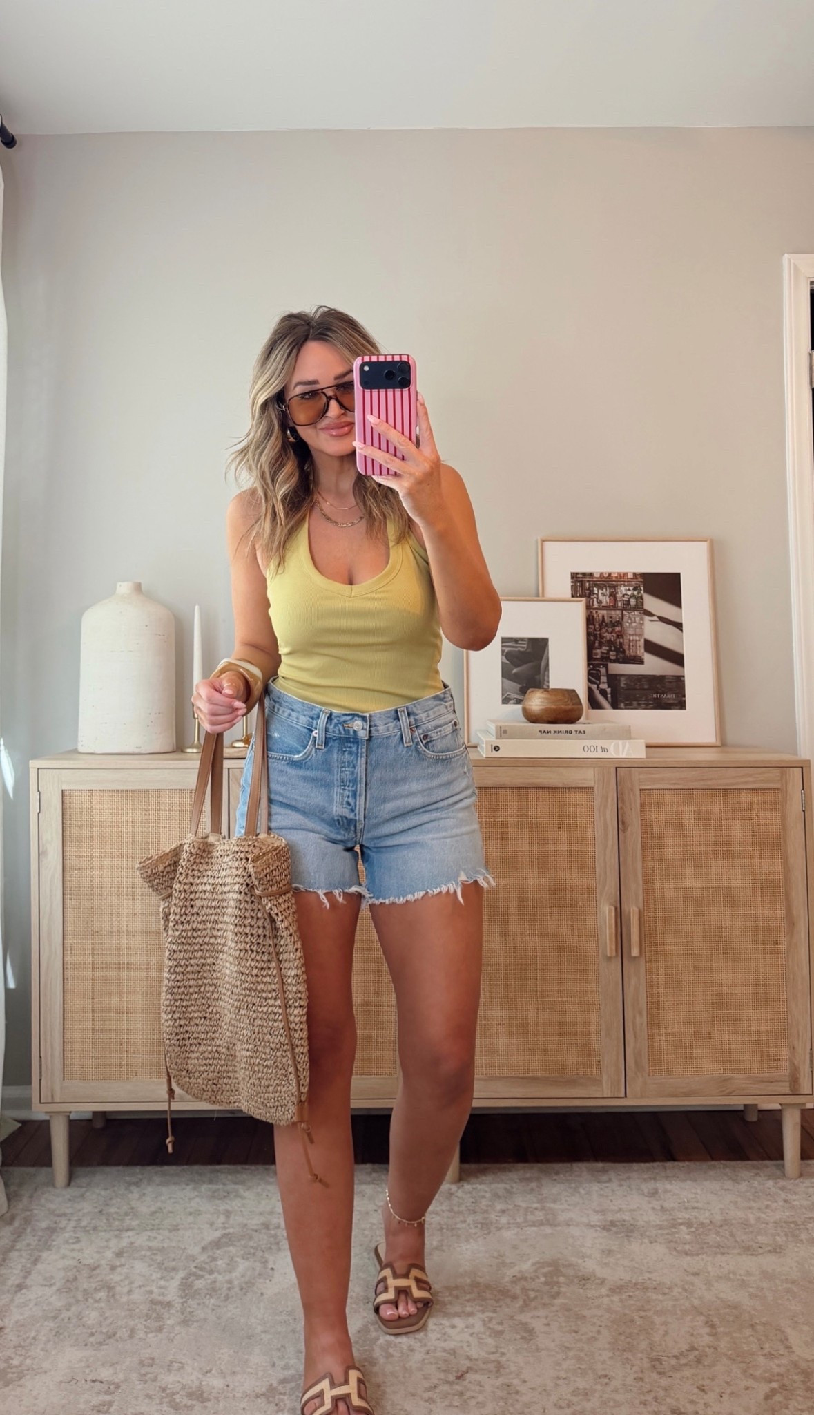 spring outfit idea! perfect for spring break! elevated basic halter top from amazon. i’m in a size S. size 27 in shorts. size up for a more relaxed fit. for anything vici use code LEANN40 to get 40% off! amazon fashion, revolve, denim shorts 

#LTKootd