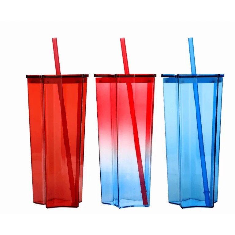 Star-Shaped Tumbler with Straw, Reusable BPA-Free Plastic Cup, Assorted Colors, 3 Count | Walmart (US)