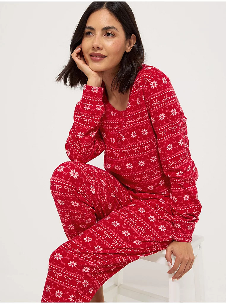 Red Fairisle Long Sleeve Fleece Pyjamas Gift Set | George at ASDA