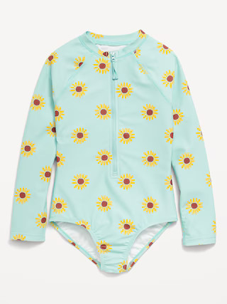 Printed Zip-Front Rashguard One-Piece Swimsuit for Girls | Old Navy (US)