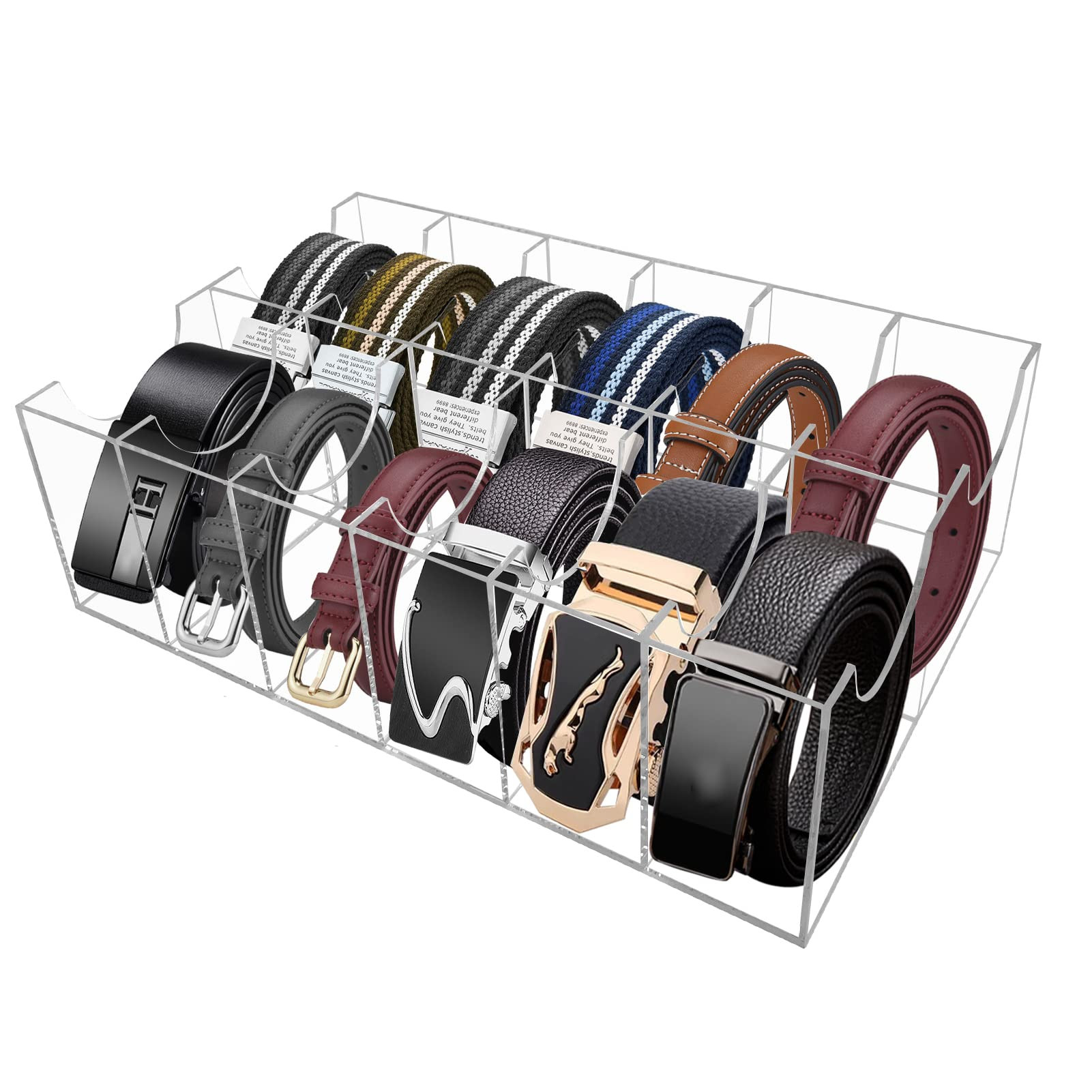 Hlimior Belt Organizer, Acrylic 12 Compartments Belt Container Storage Holder, Acrylic Belt Displ... | Amazon (US)