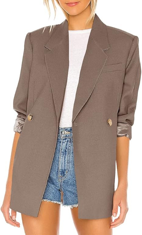 Taodou Womens Casual Blazers Oversized Open Front Peak Collar Buttons Work Office Jacket | Amazon (US)