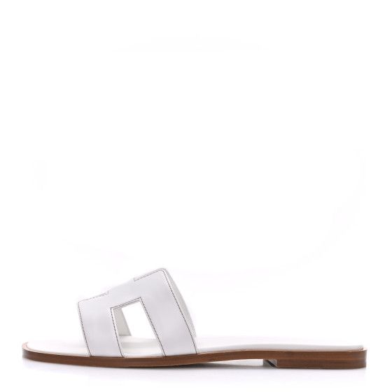 HERMES Box Calfskin Oran Sandals 37 White | FASHIONPHILE (US)
