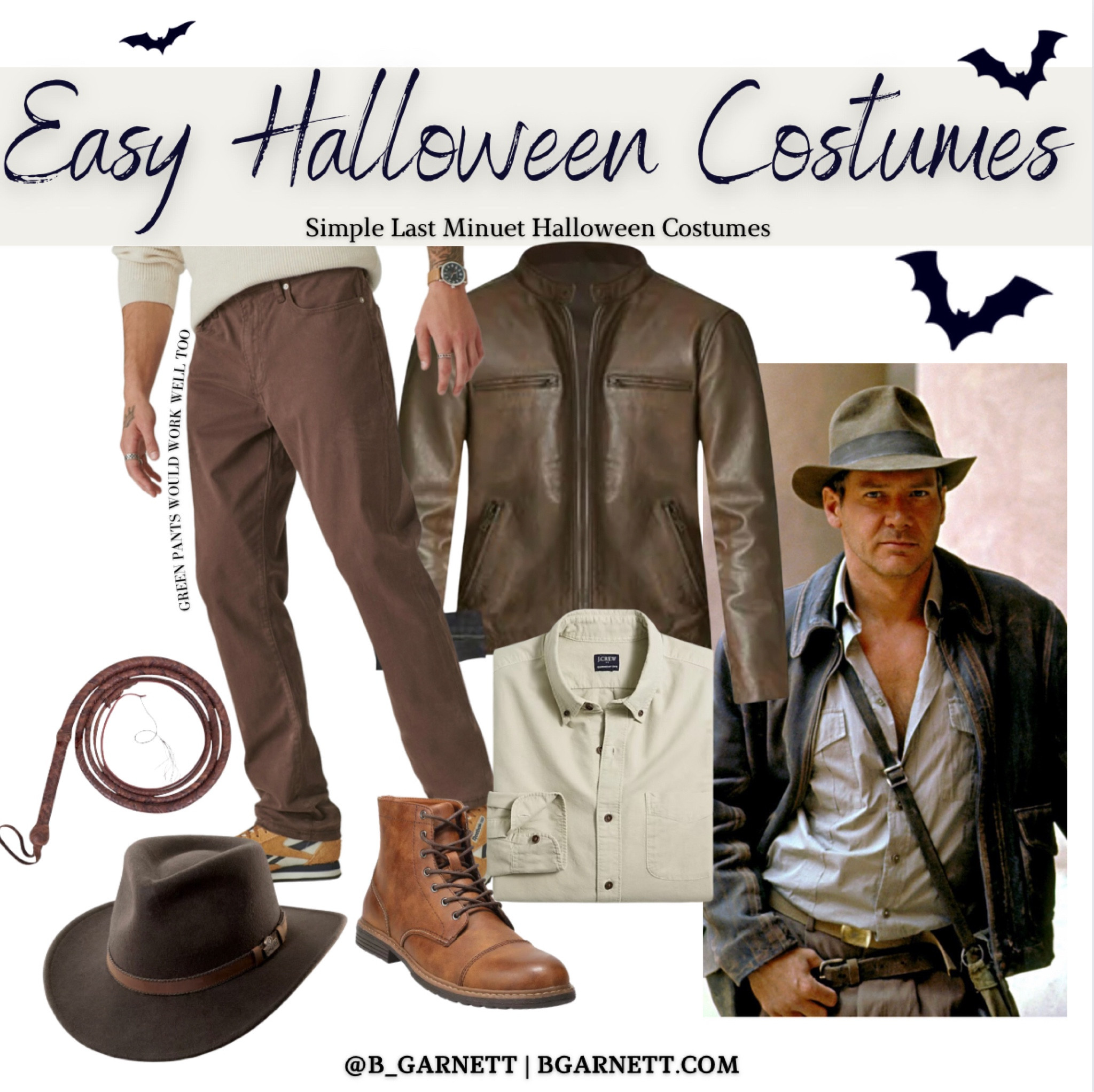Easy Halloween costume for him that he made actually wear in real life 

Indiana Jones 
___________________
Men’s Halloween costume | leather jacket | safari style | combat boots | hat | khaki shirt | costume idea | Halloween party 

#LTKHalloween #LTKSeasonal #LTKmens