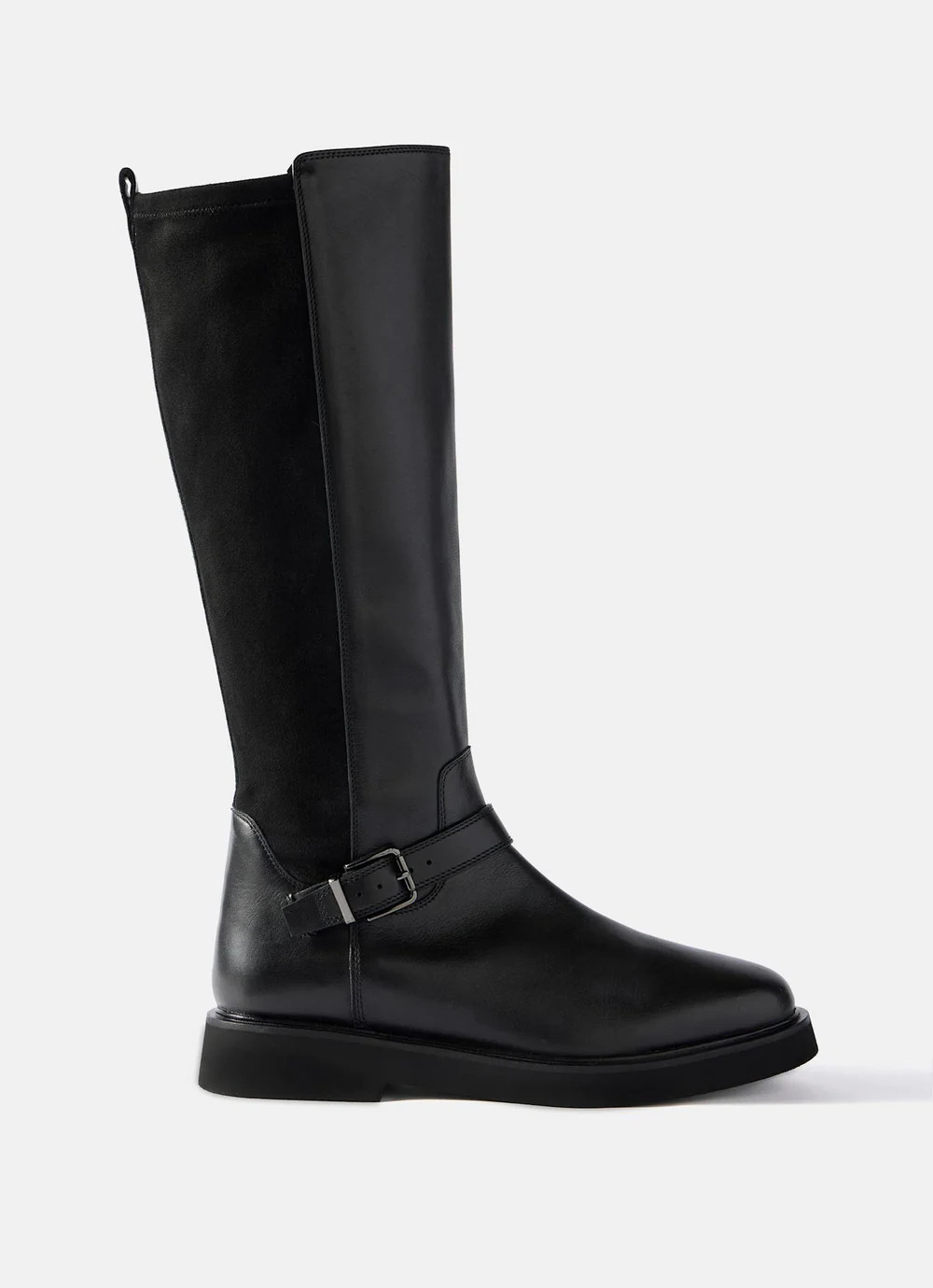Anya Black Leather Knee High Biker Boots | Mint Velvet