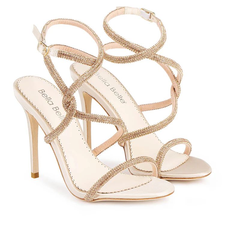 Crystal Rope Strappy Gold Heels | Bella Belle Shoes