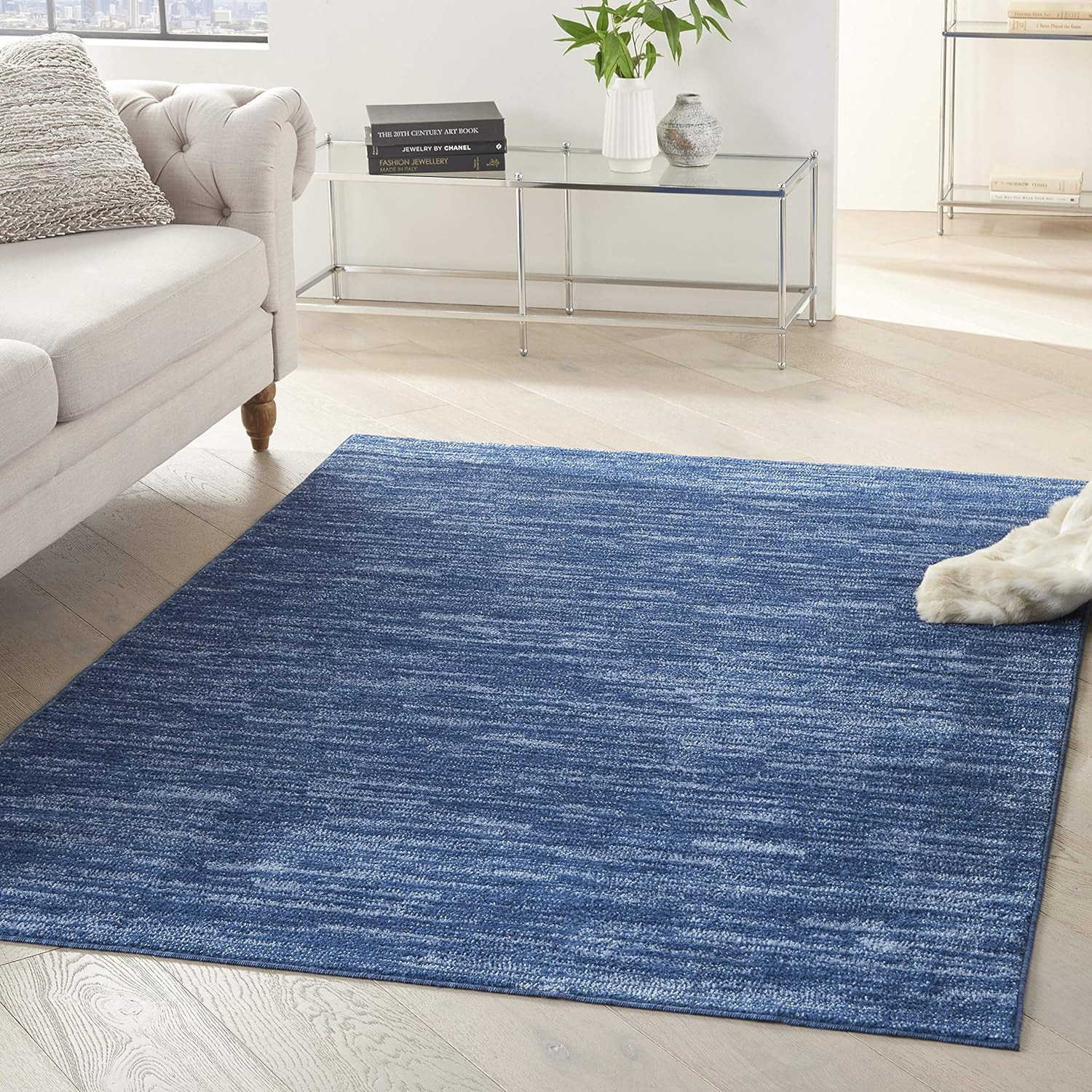 Nourison Home Nourison Essentials Navy Blue 5' x 7' Area Rug - Easy Clean, Non Shedding, Bed Room, Living Room, Dining Room, Kitchen (5' x 7') | Amazon (US)