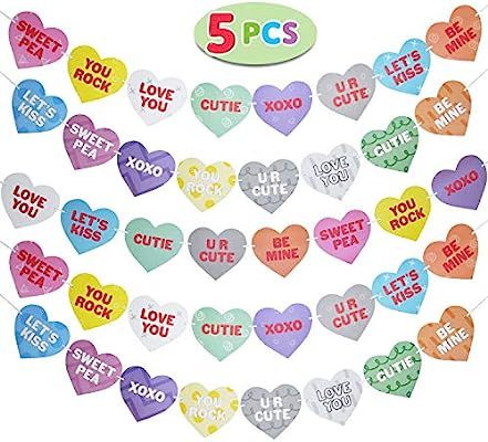 JOYIN 5 Valentines Day Candy Hearts Garland Banners Pre-Strung for Romantic Festive Valentine’s... | Amazon (US)