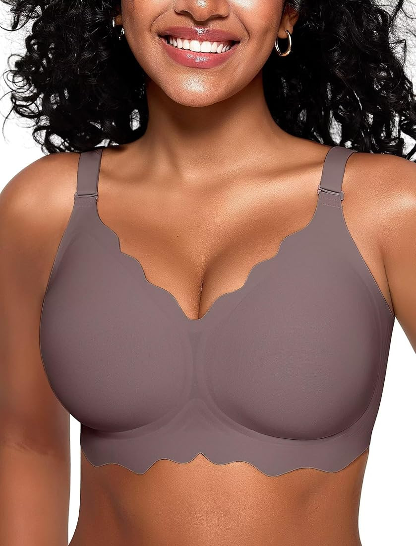 Vertvie Seamless Scalloped Bras for Women No Underwire Wireless Push Up Bra Soft Support Full Cov... | Amazon (US)